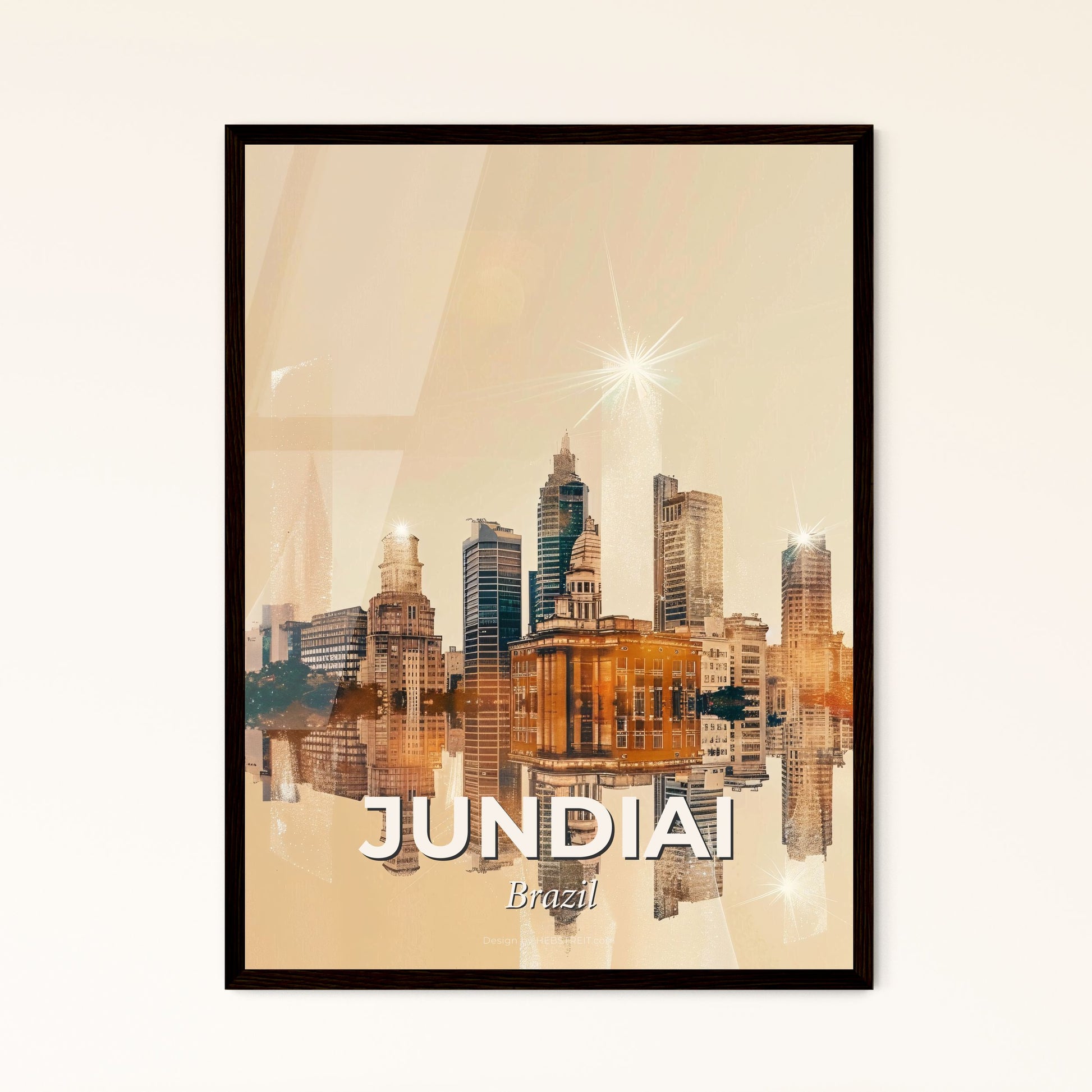 Jundiai City Art: Vibrant Skyline with Local Charm - A city skyline with many tall buildings reflecting in water