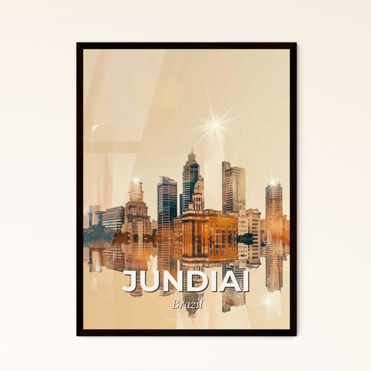 Jundiai City Art: Vibrant Skyline with Local Charm - A city skyline with many tall buildings reflecting in water