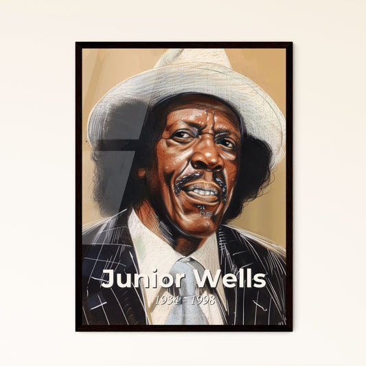 Dynamic Tribute to Junior Wells: Captivating Blues Harmonist in Vibrant Contemporary Art, Perfect for Home Decor & Unique Gifts