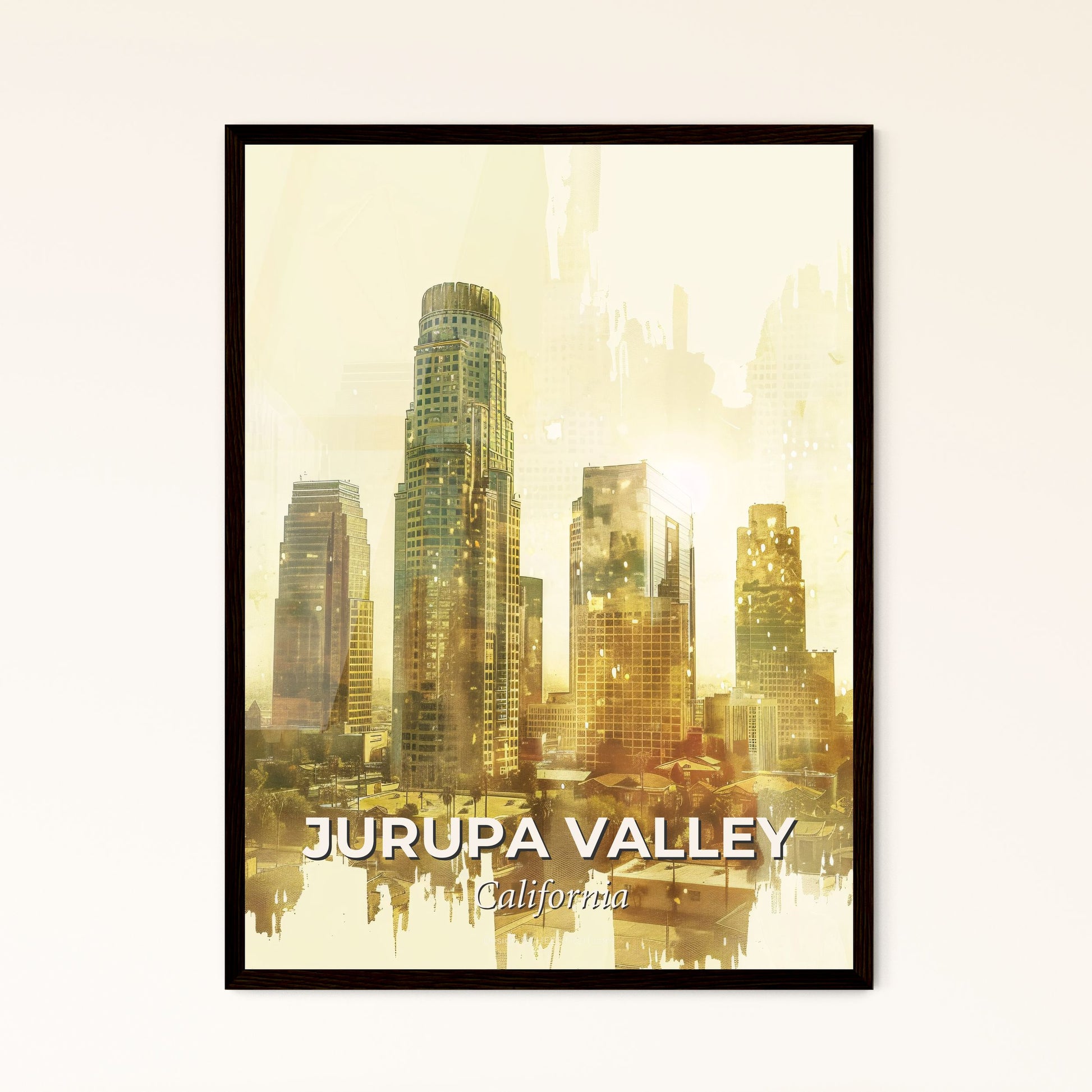 Jurupa Valley City Skyline Art Majestic Poster - A city skyline with a few tall buildings