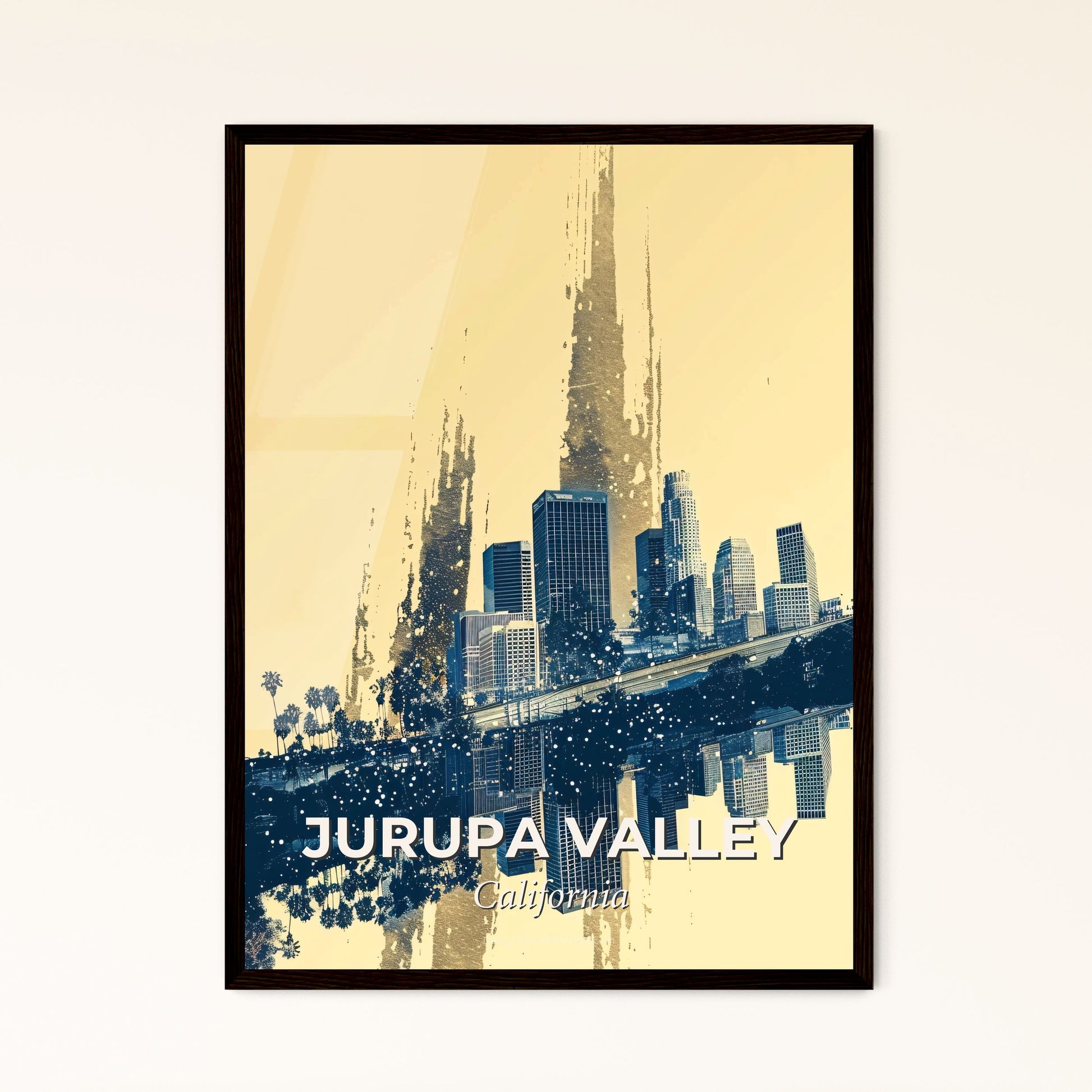 Jurupa Valley Skyline Art - Local Beauty - A city skyline with trees and a bridge