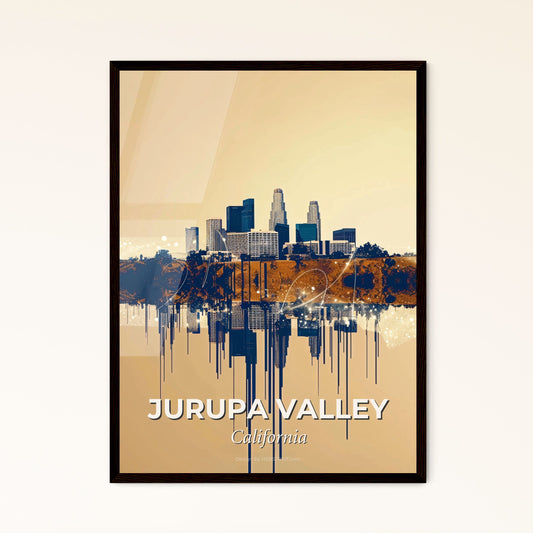 Jurupa Valley Cityscape Sparkle Poster - A city skyline with a reflection of a city