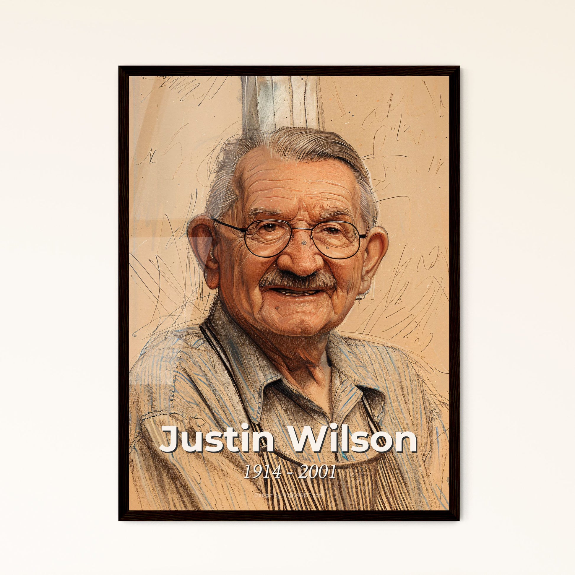 Whimsical Tribute to Justin Wilson: Celebrated Cajun Chef in Vibrant Art - Perfect Gift or Home Decor in Print, Framed, or Aluminum!