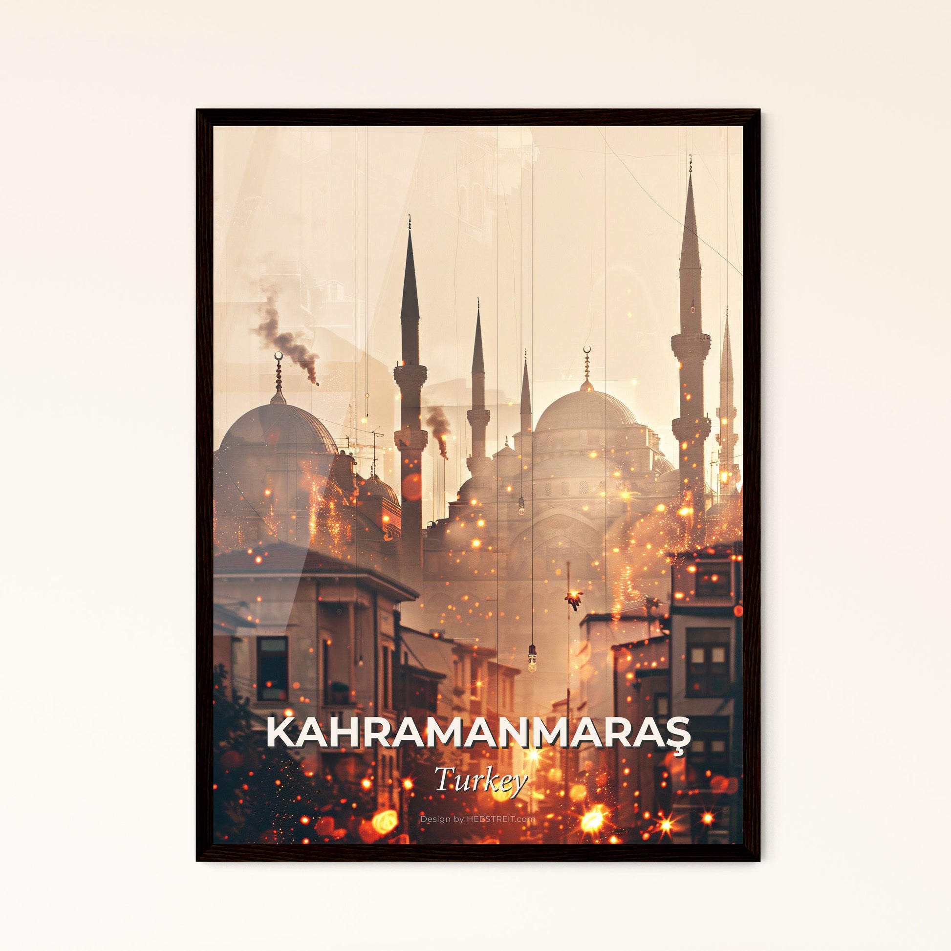 Kahramanmaras: City Icons in Sparkling Silhouette - A city with tall towers and buildings