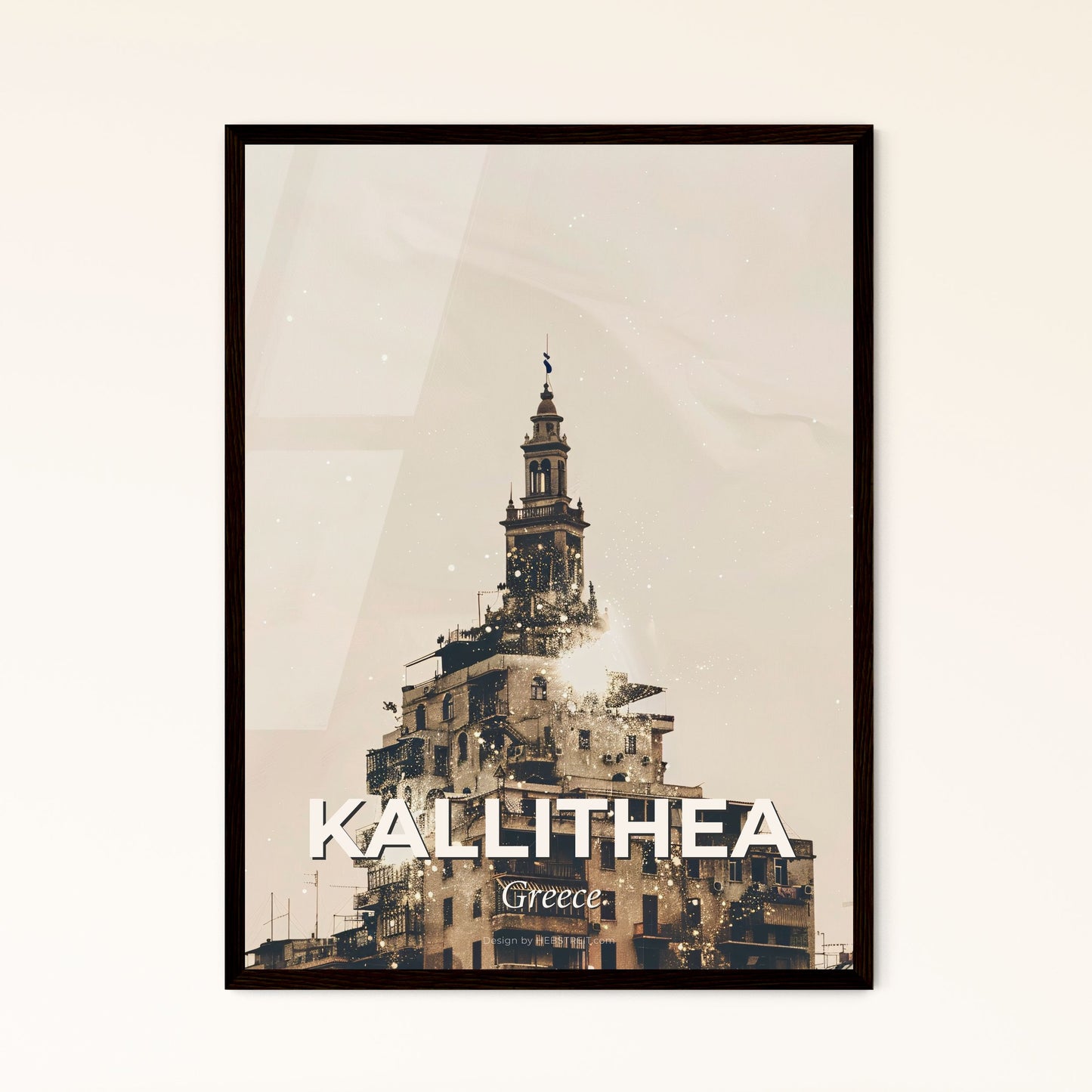 Kallithea: Double Exposure City Skyline Silhouette Poster - A building with a tower