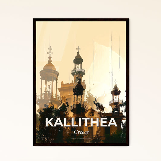 Kallithea Skyline Art: Dreamy Double Exposure Silhouette - A building with towers and trees