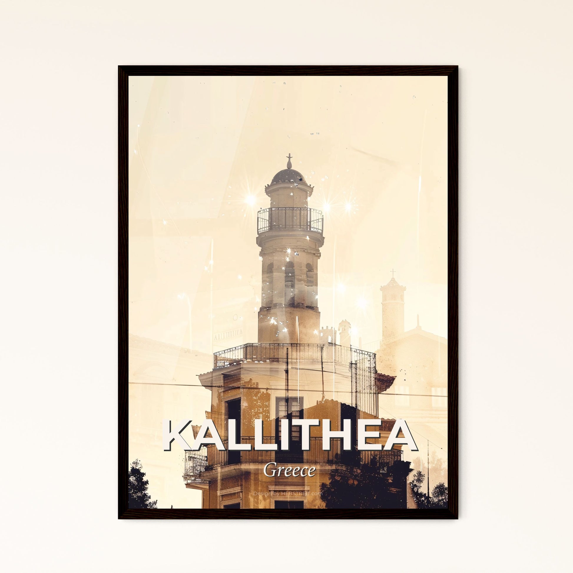 Kallithea City Skyline Double Exposure Art Print - A building with a tower