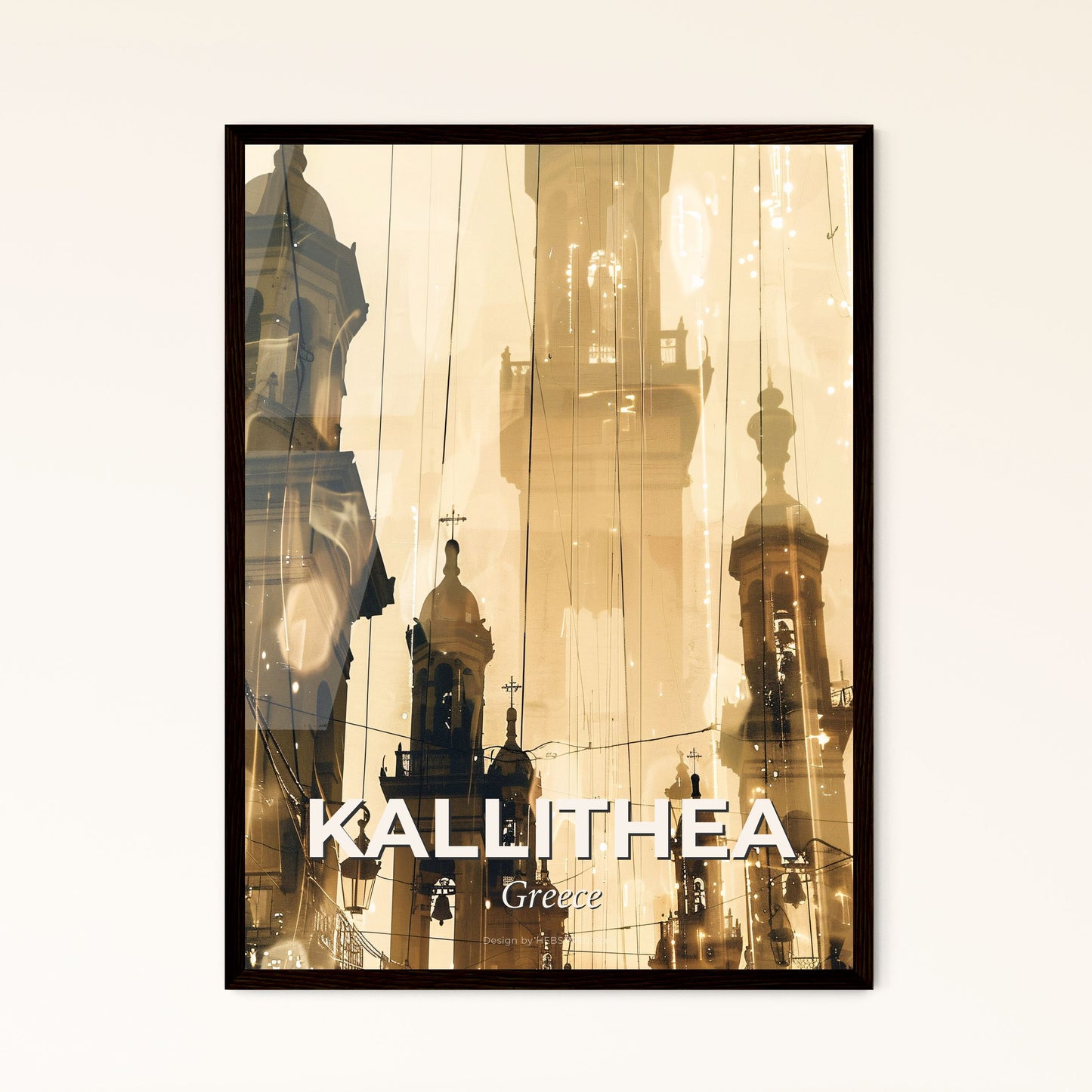 Kallithea Skyline Composite Art Poster - A tall building with towers and lights