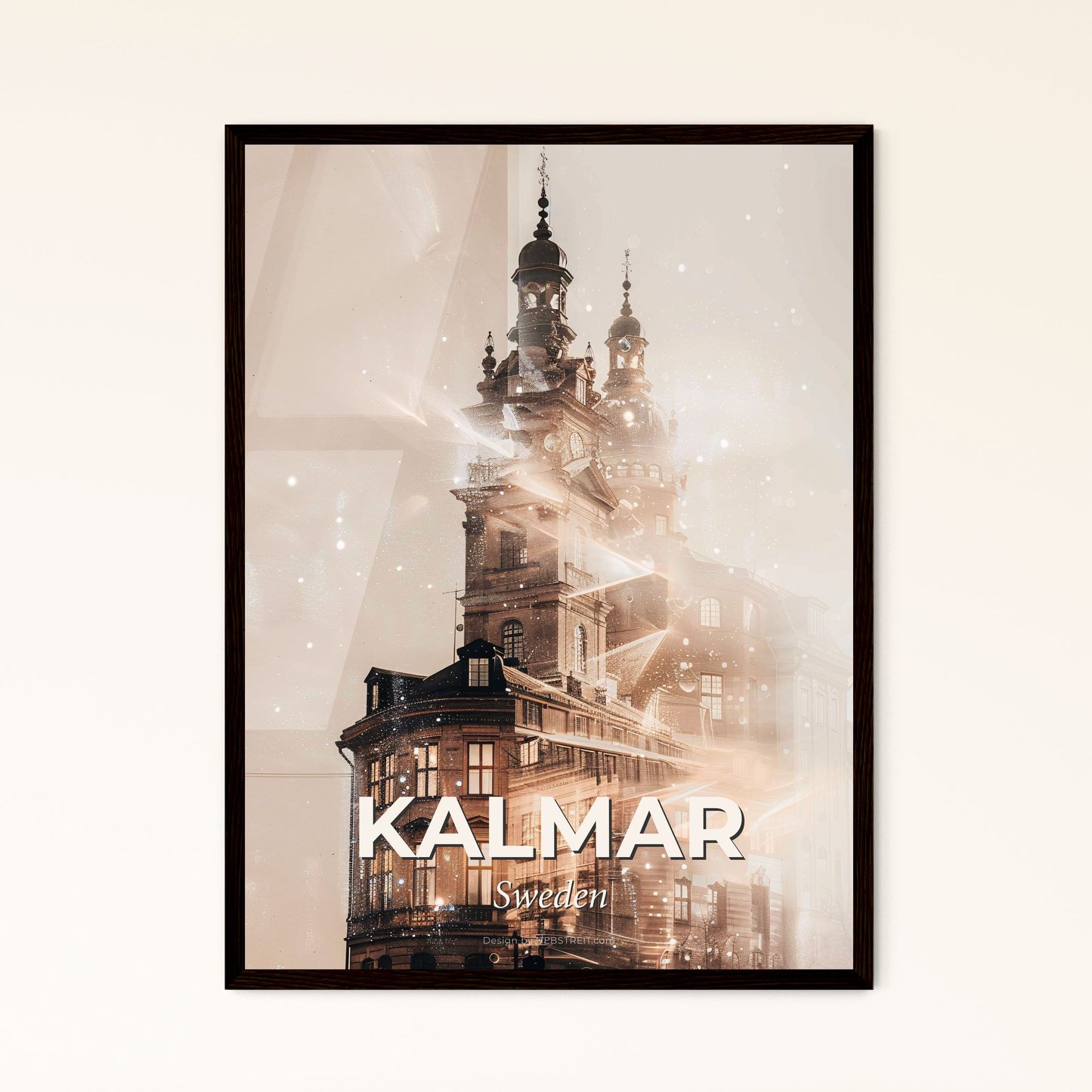 Kalmar City Silhouette Art Deco Poster - A building with a clock tower