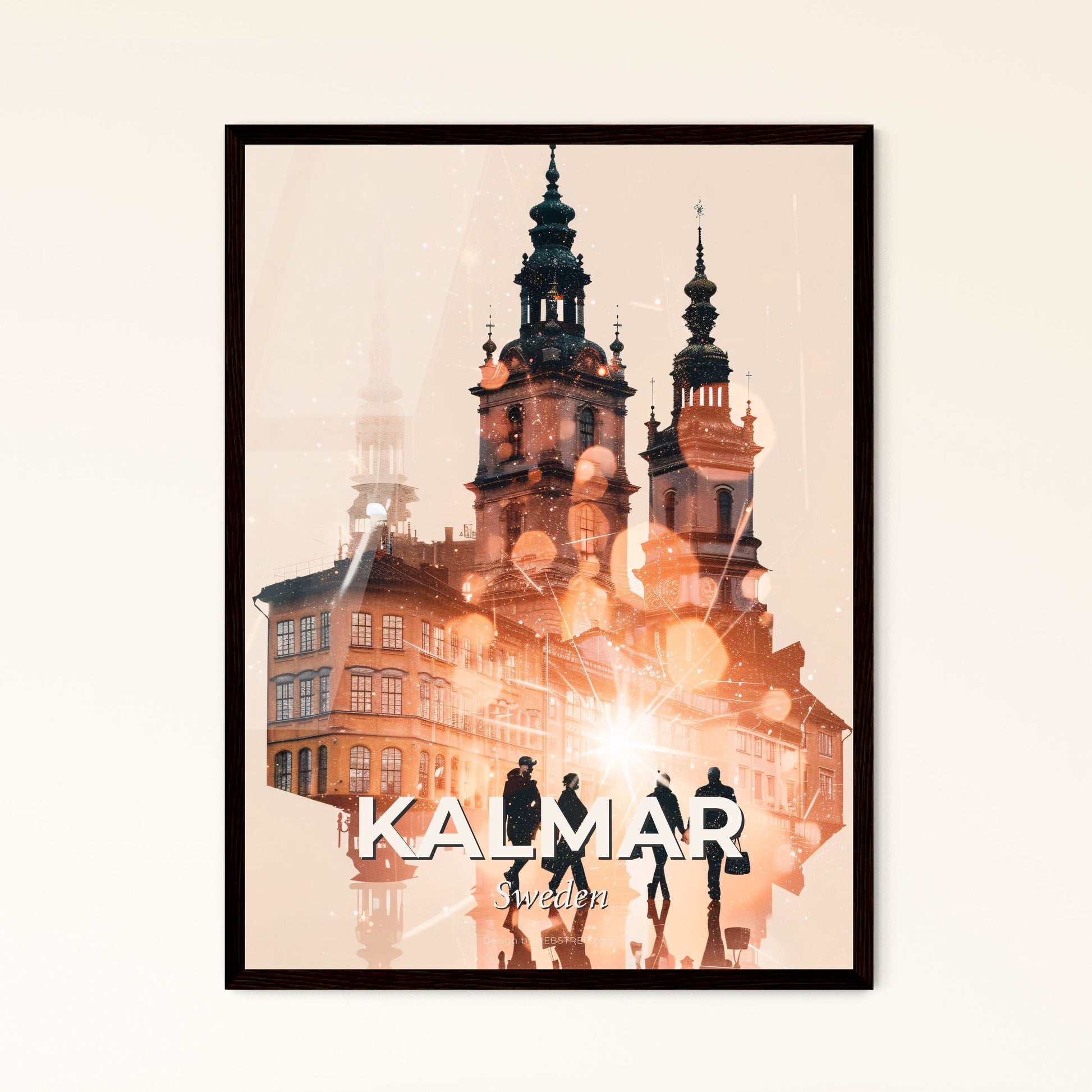 Kalmar City Glow Skyline Panorama Poster - A group of people walking in front of a building