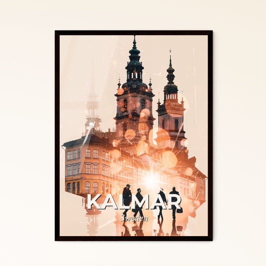 Kalmar City Glow Skyline Panorama Poster - A group of people walking in front of a building