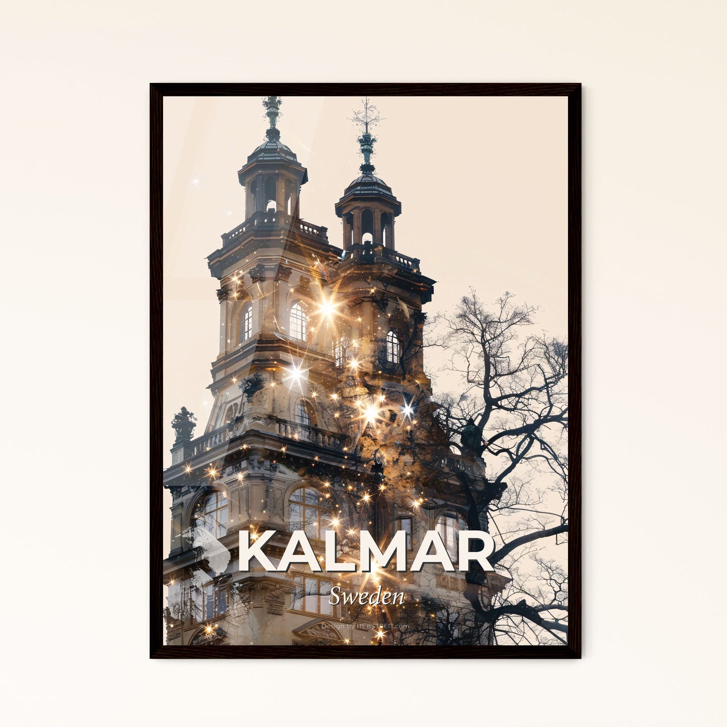 Kalmar Lightscape: Iconic Skyline Art - A building with a tree and stars