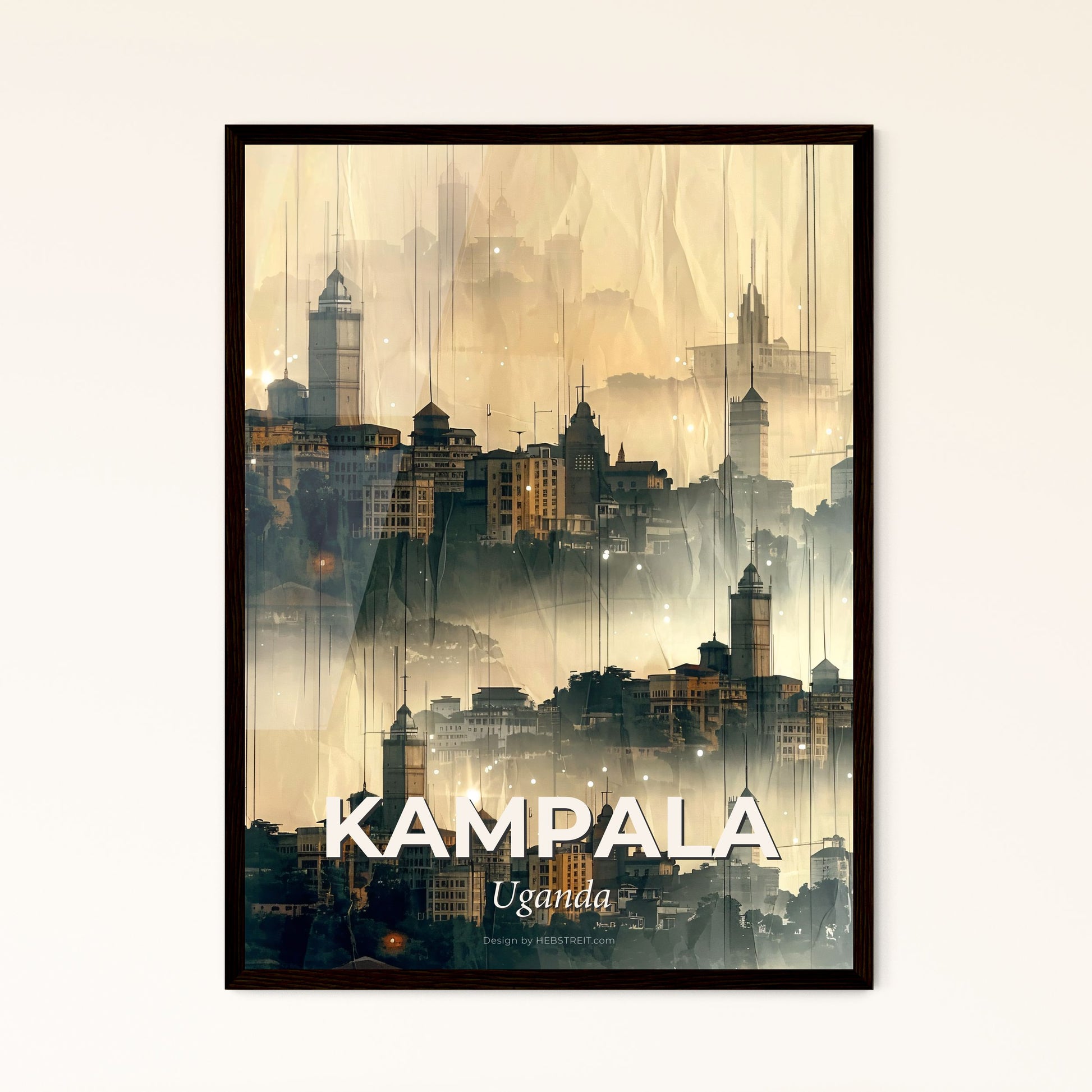 Kampala Double Exposure Architecture Skyline Art - A city in fog with many towers