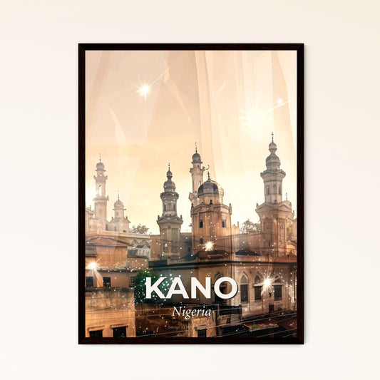 Kano Skyline Double Exposure Art Poster - A building with towers and a street light