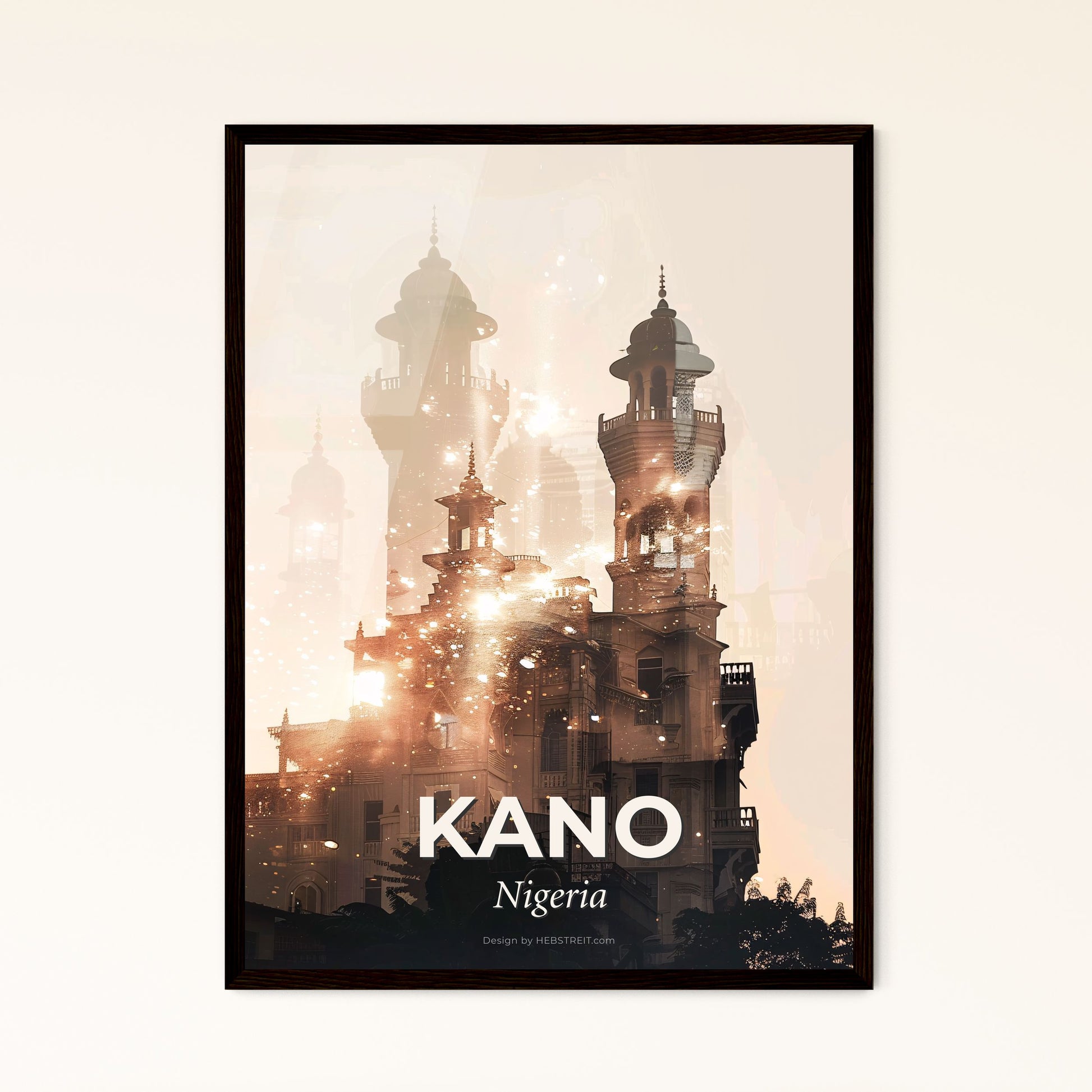 Kano City Skyline Architecture Art Poster - A building with towers and lights