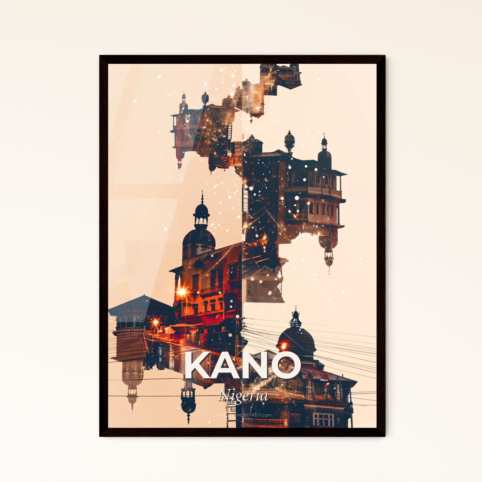 Kano City Skyline Double Exposure Art Print - A building with towers and towers