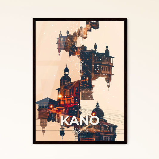 Kano City Skyline Double Exposure Art Print - A building with towers and towers