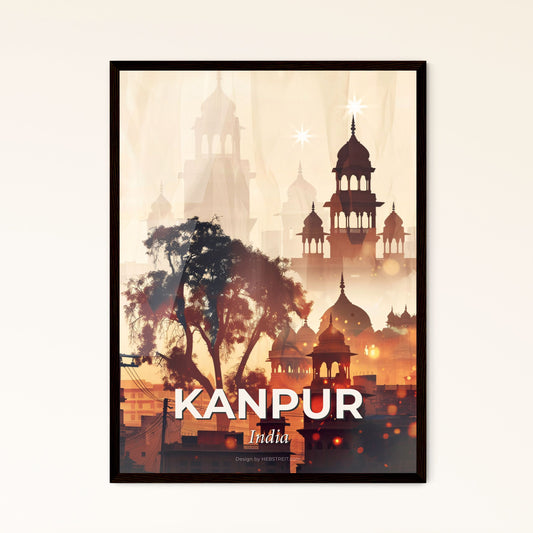 Kanpur Cityscape Double Exposure Artwork Print - A city with towers and trees