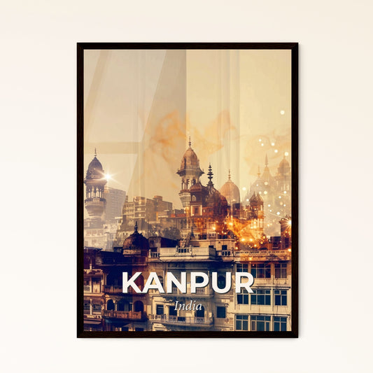 Kanpur Cityscape Composite Artwork with Beige Background - A city with many buildings