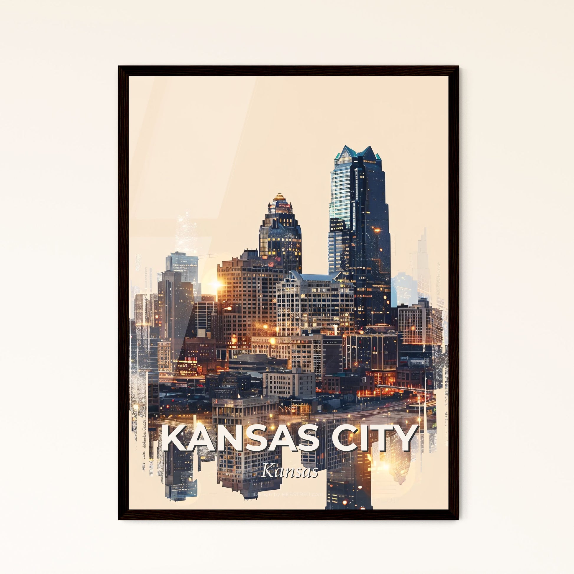 Kansas City Skyline Double Exposure City Art Poster - A city skyline with many tall buildings