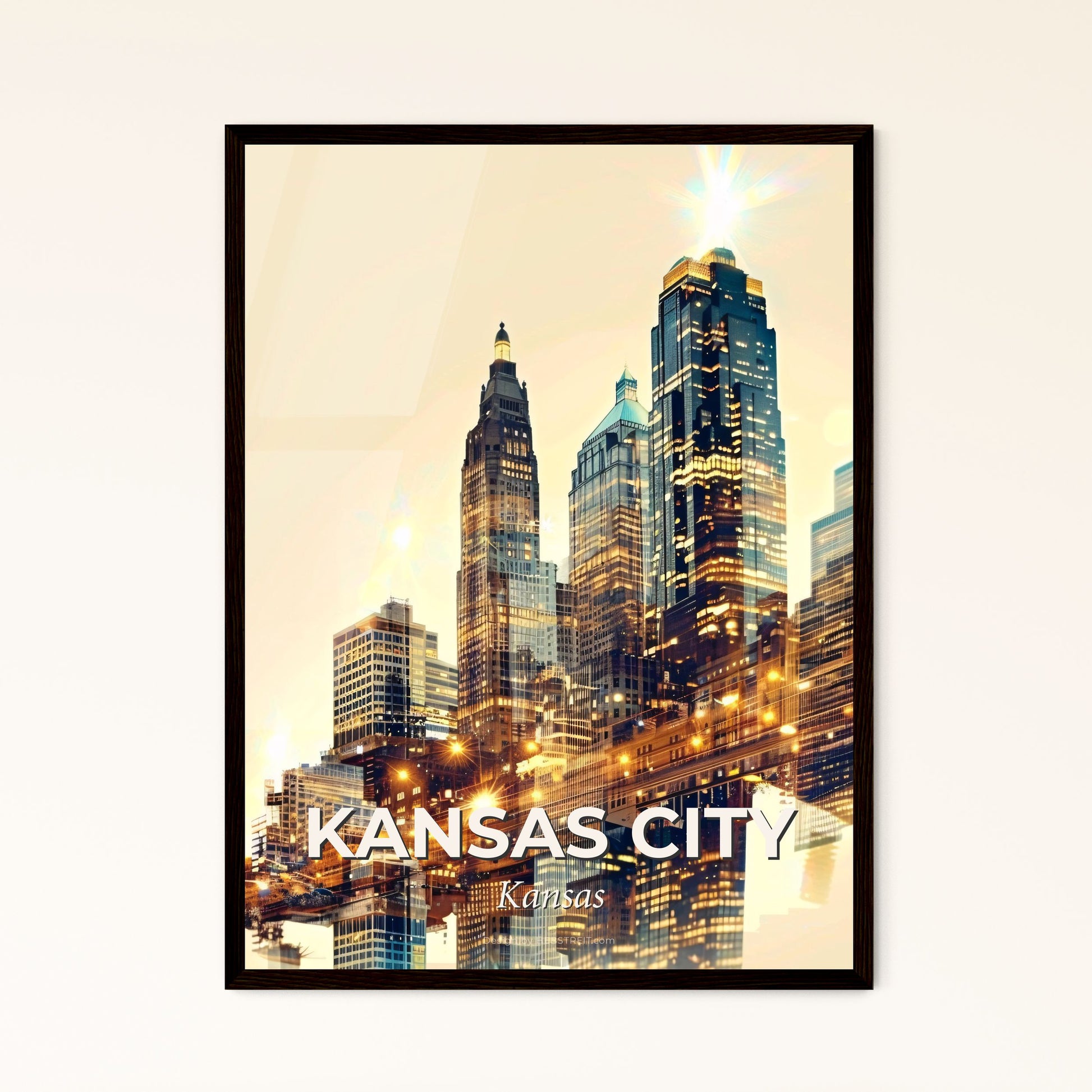 Kansas City Skyline Double Exposure Art Print - A city skyline with lights