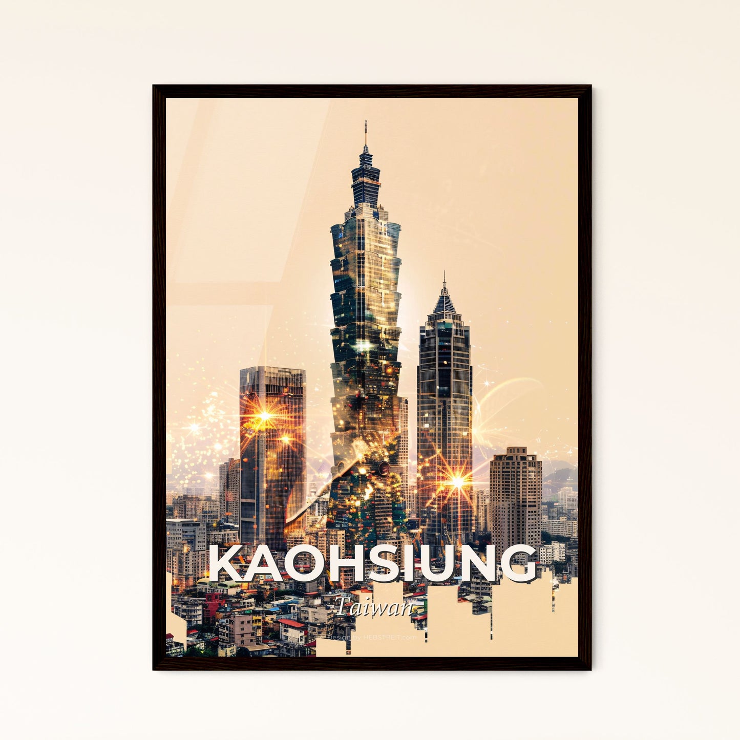 Kaohsiung Skyline Panorama Composite Cityscape Poster Art - A city with many tall buildings