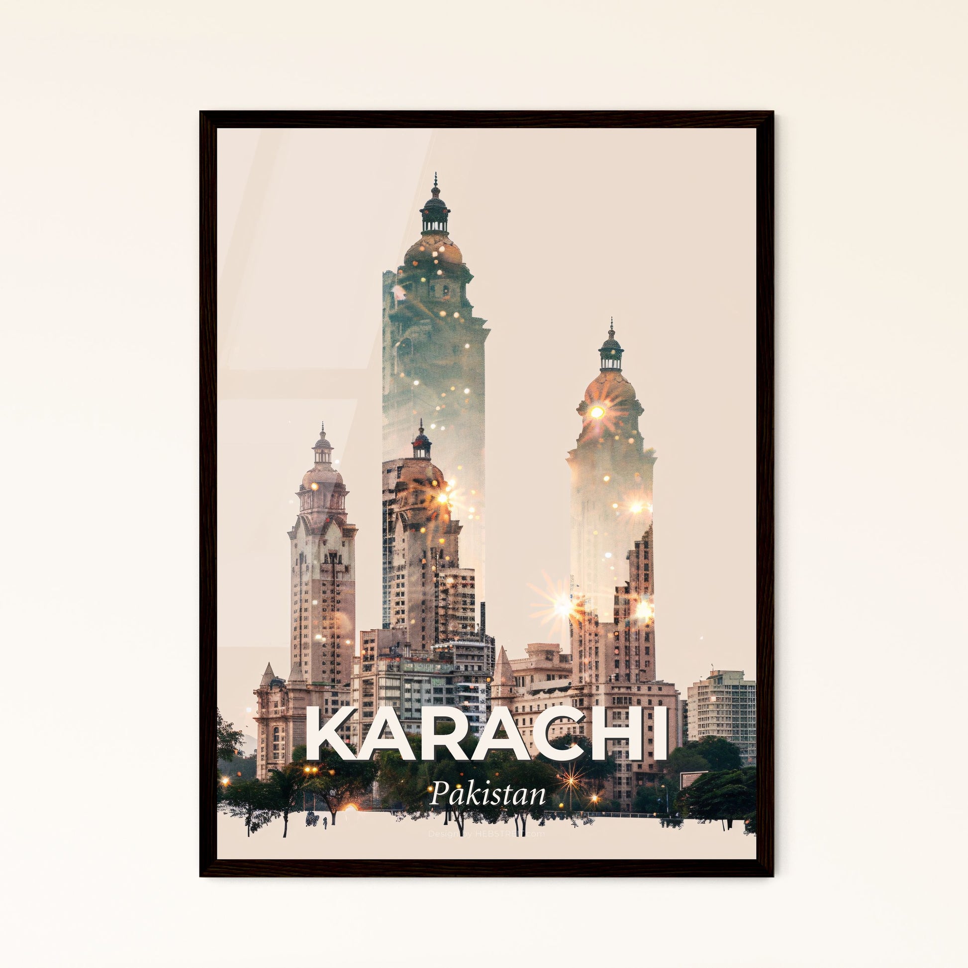 Karachi Skyline: City Icons in Double Exposure - A city skyline with tall buildings