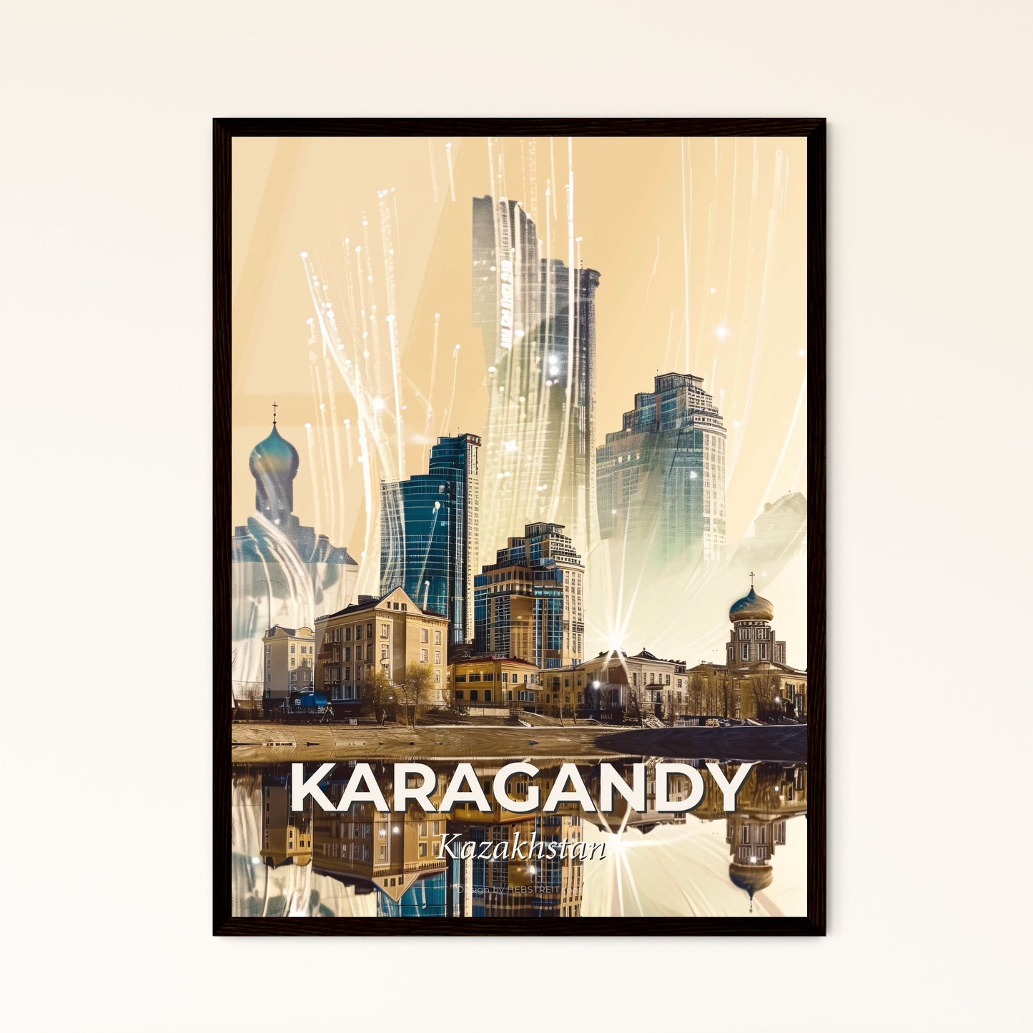 Karagandy Skyline Composite Art Brilliant Poster - A city with fireworks over it