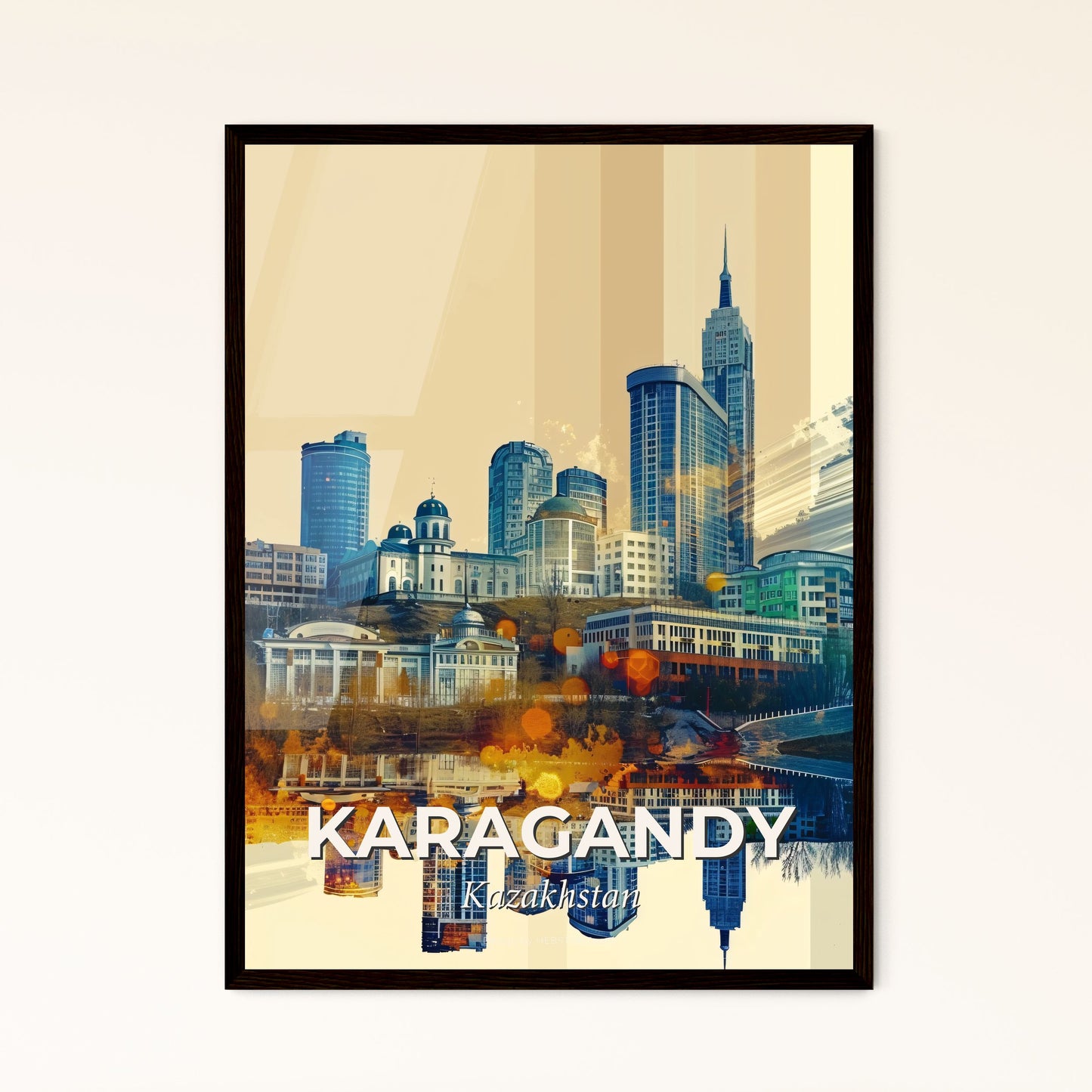 Karagandy Tapestry: City Lights & Local Icons - A city with many tall buildings