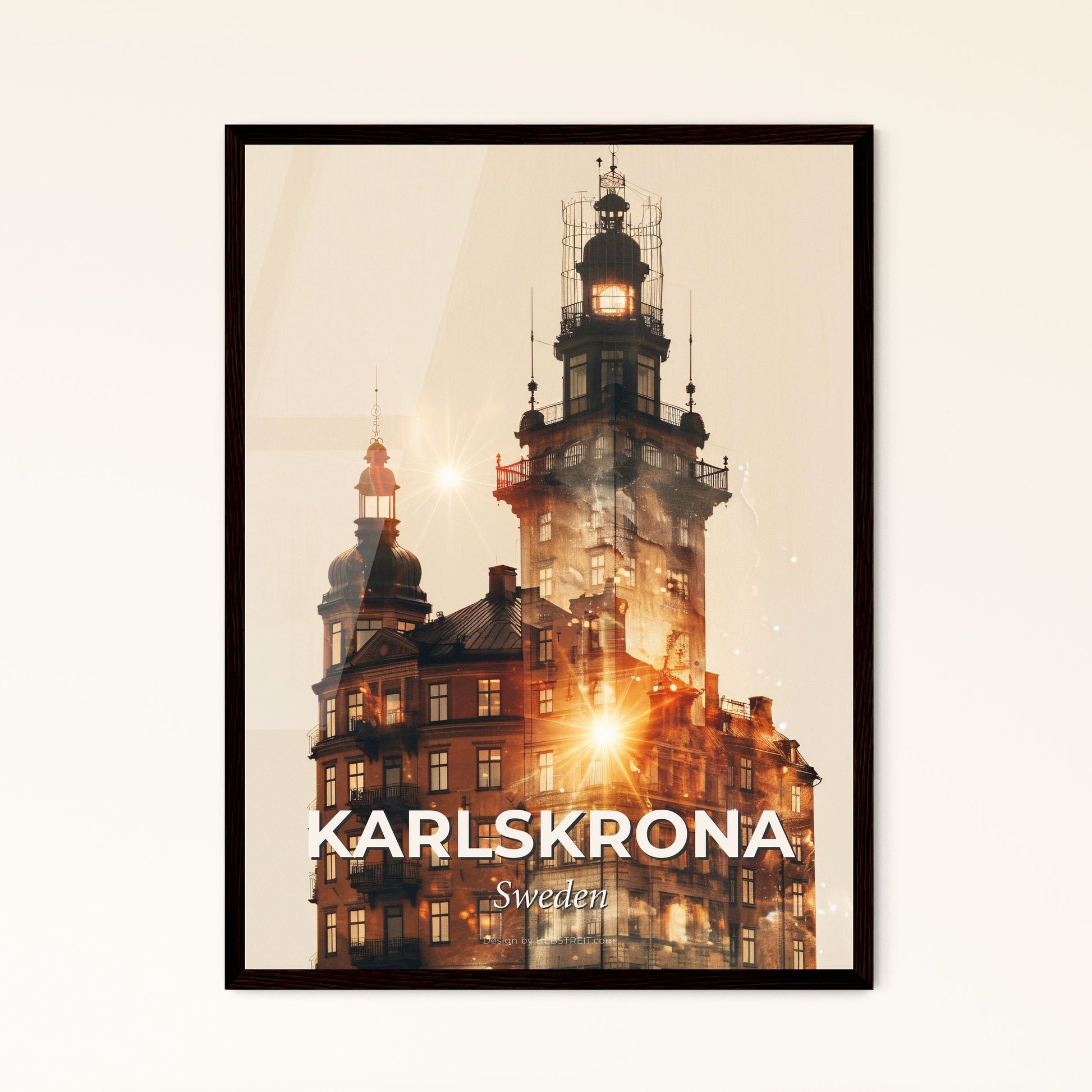 Karlskrona Sparkle: Cityscape Dream in Beige - A building with a tower