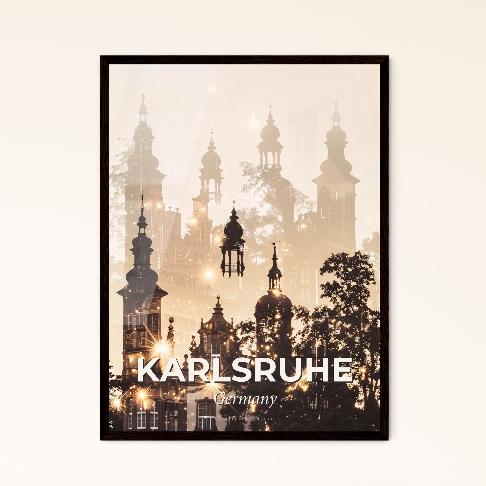 Karlsruhe City Skyline Double Exposure Composite Art - A building with towers and trees in the background