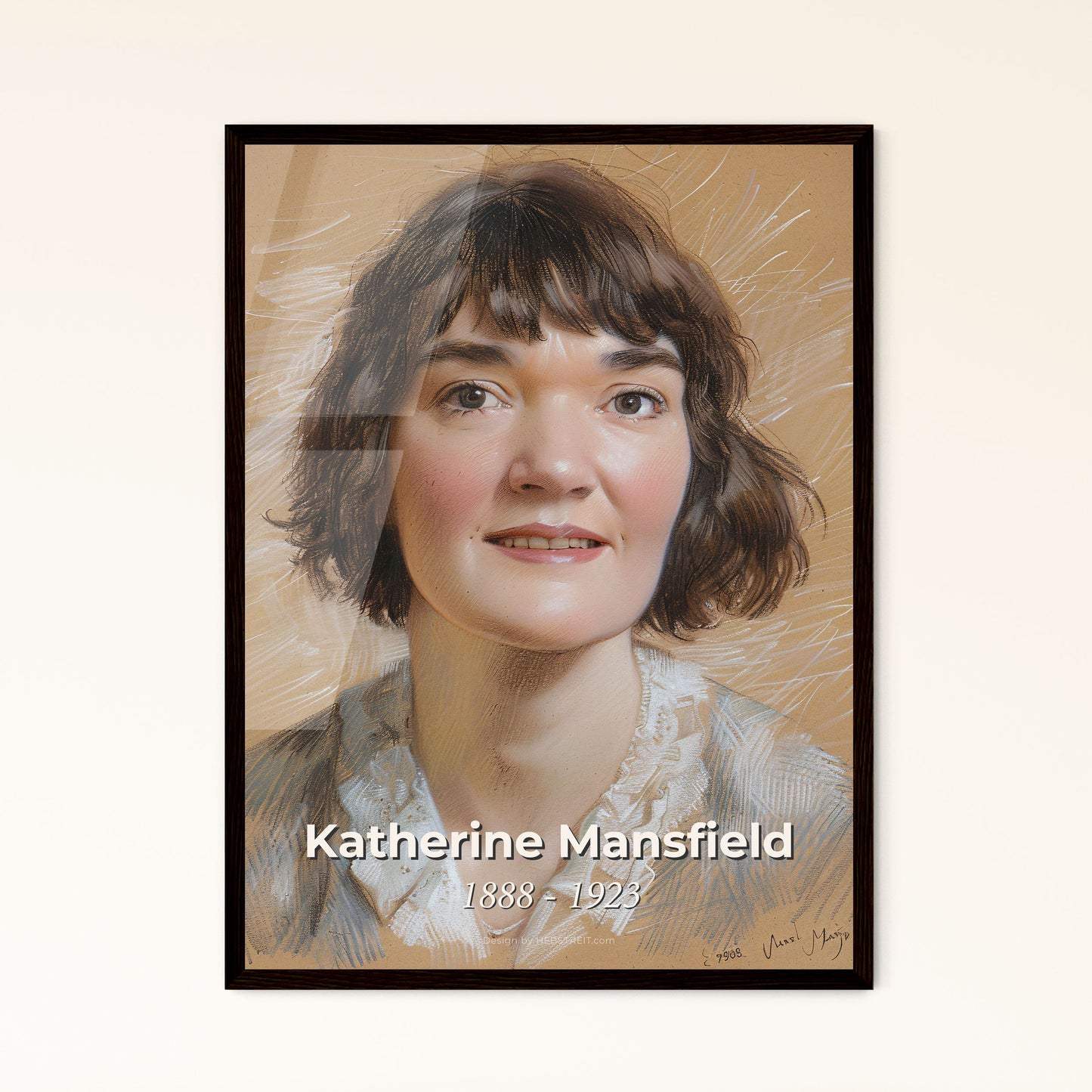 Radiant Portrait of Katherine Mansfield: A Modernist Icon in Dynamic Lines & Subtle Hues – Perfect for Home Decor & Gifting!