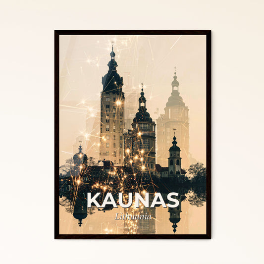 Kaunas City Skyline Double Exposure Poster - A city with many lights