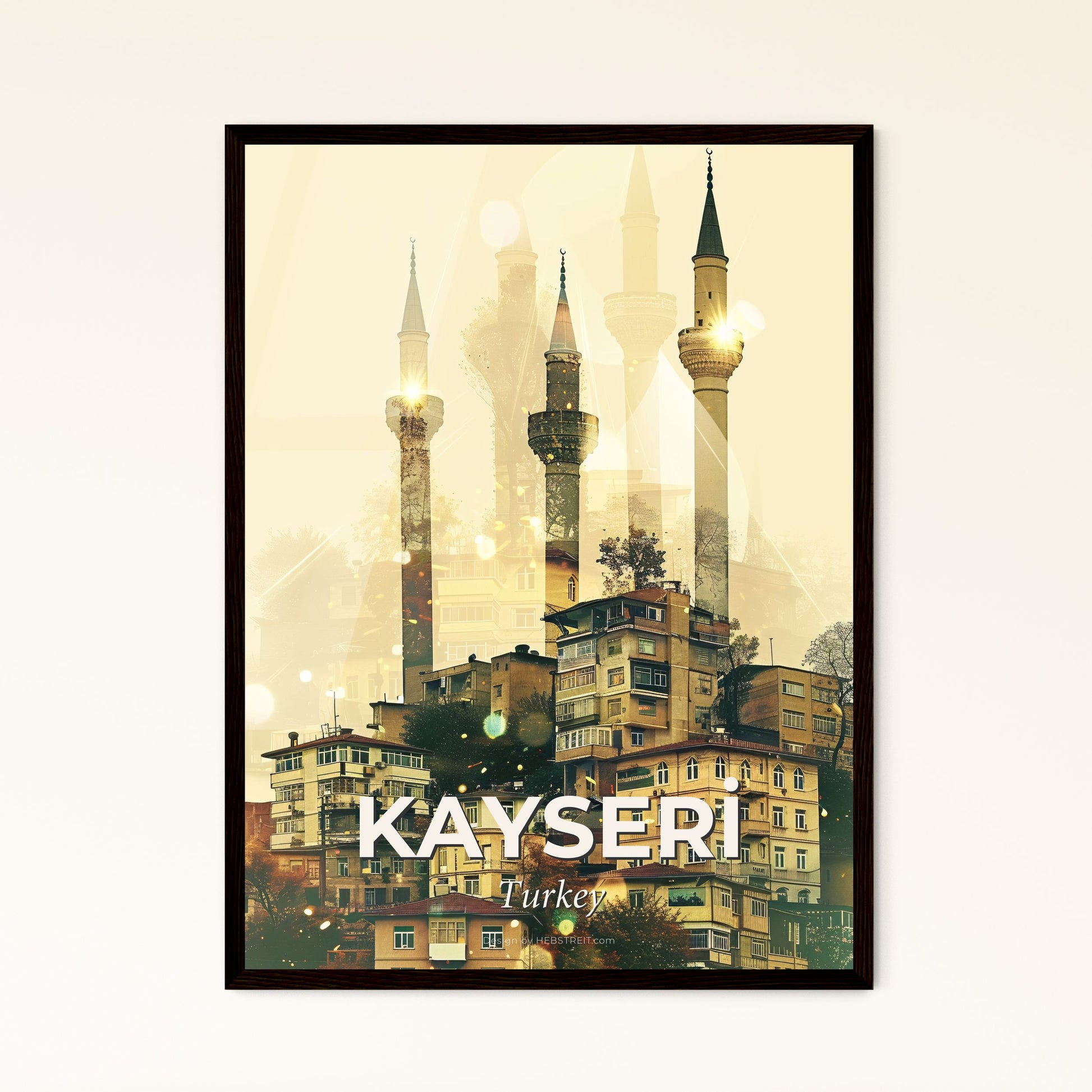 Kayseri Skyline Double Exposure Art Poster - A city with towers and buildings