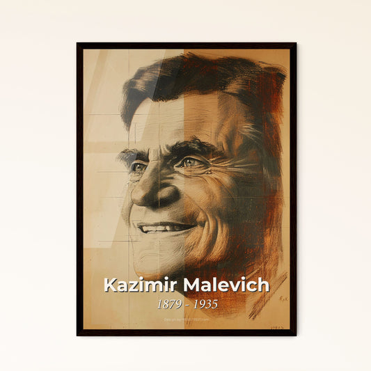 Dynamic Kazimir Malevich-Inspired Portrait: Contemporary Suprematist Art on Beige, Beautifully Framed for Home Decor