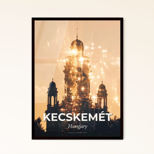 Kecskemét Sky Composite City Silhouette, Beige Paper - A building with a tower and towers