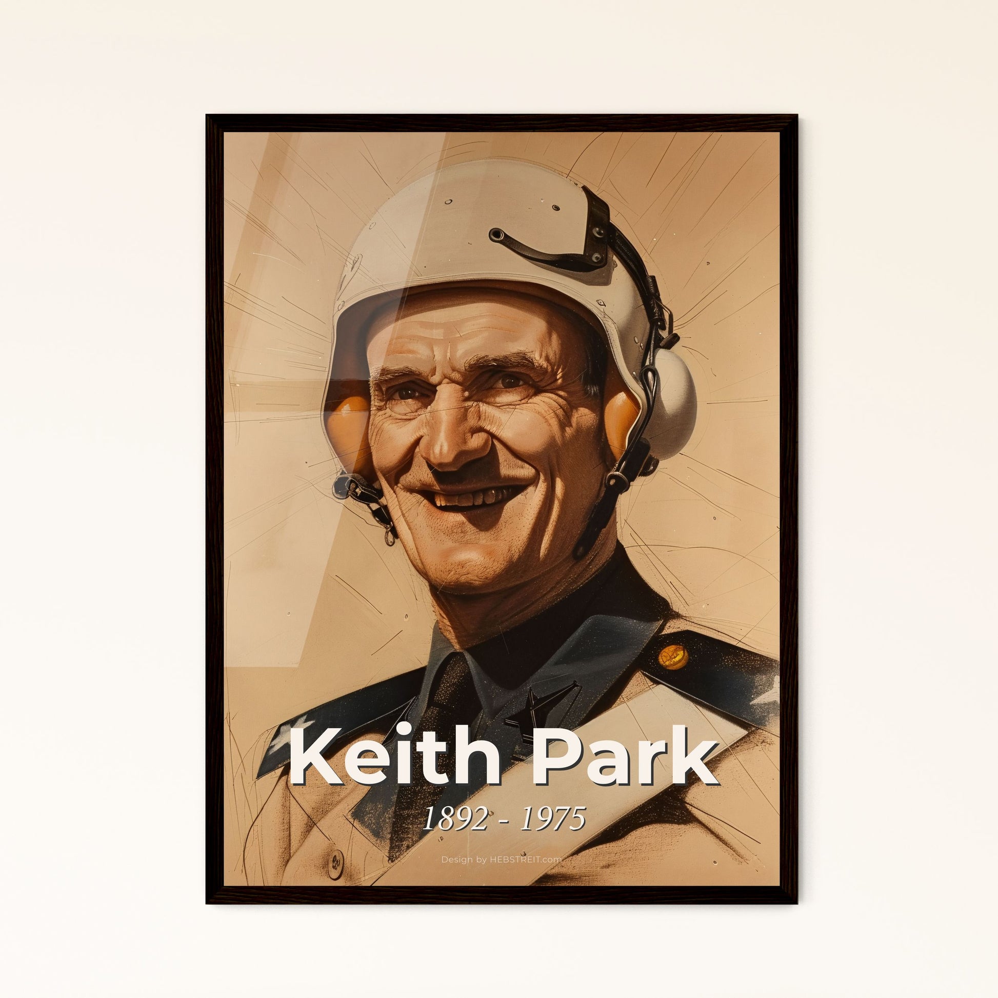 Commander Keith Park: A Vibrant Tribute to the Hero of the Battle of Britain – Contemporary Art on Beige, Exquisite Framing Options