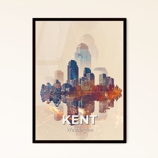 Kent City Skyline: A Radiant Tapestry of Architecture - A city with a reflection of a river