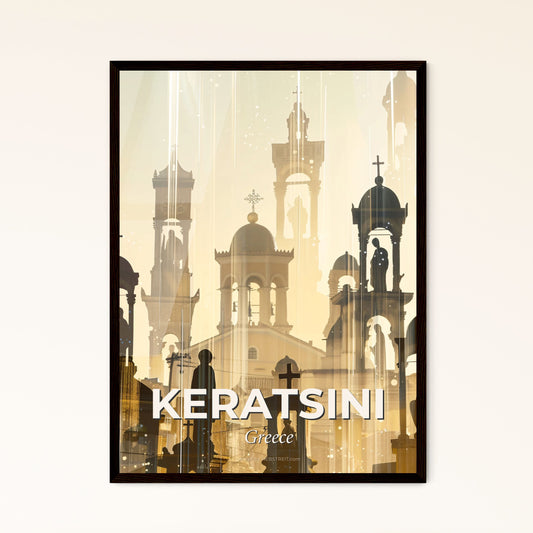 Keratsini City Skyline Double Exposure Art Poster - A group of people standing in front of a building