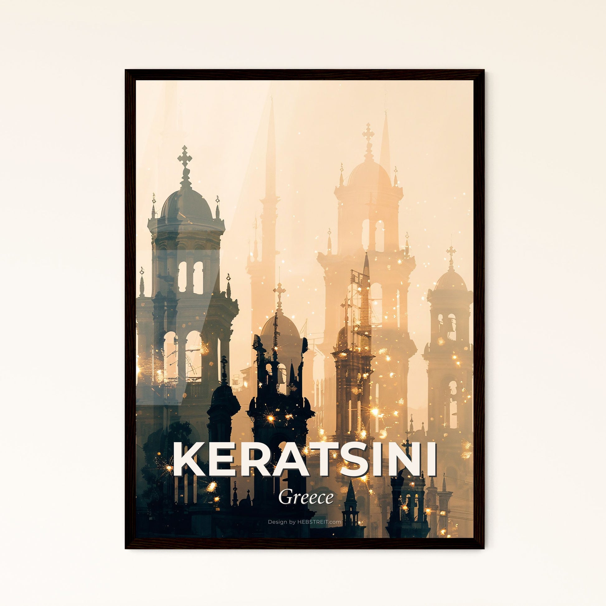 Keratsini Skyline Ambiance Silhouette Poster - A silhouette of a building with towers and spires