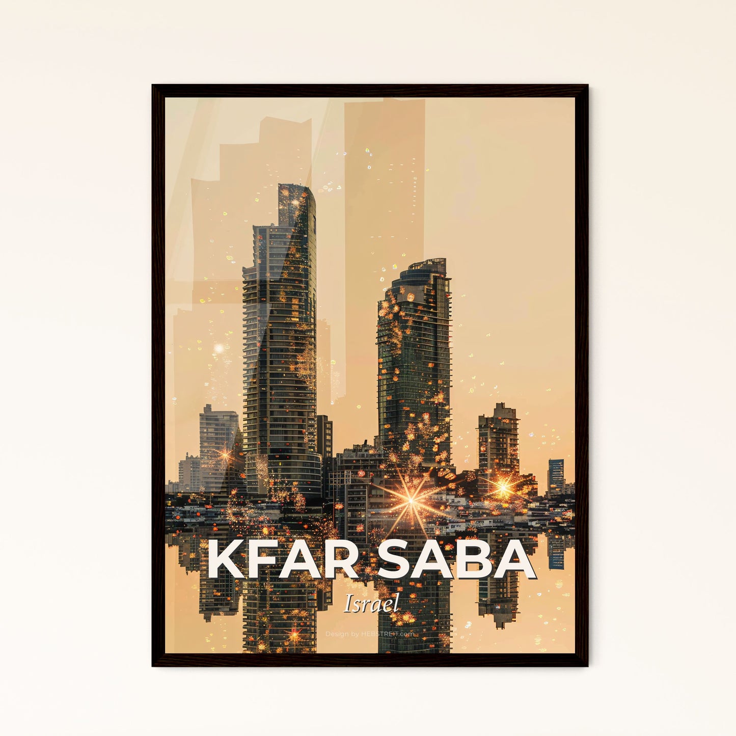 Kfar Saba Skyline Art - Local Architecture Icons - A city skyline with water reflection