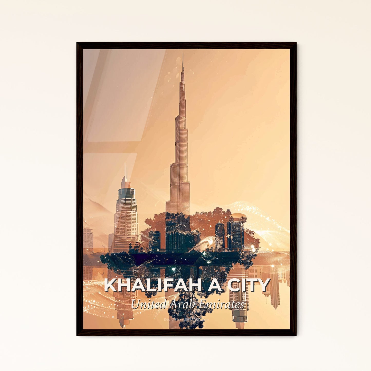 Khalifah City Skyline Sparkles on Beige - A city with a tall tower