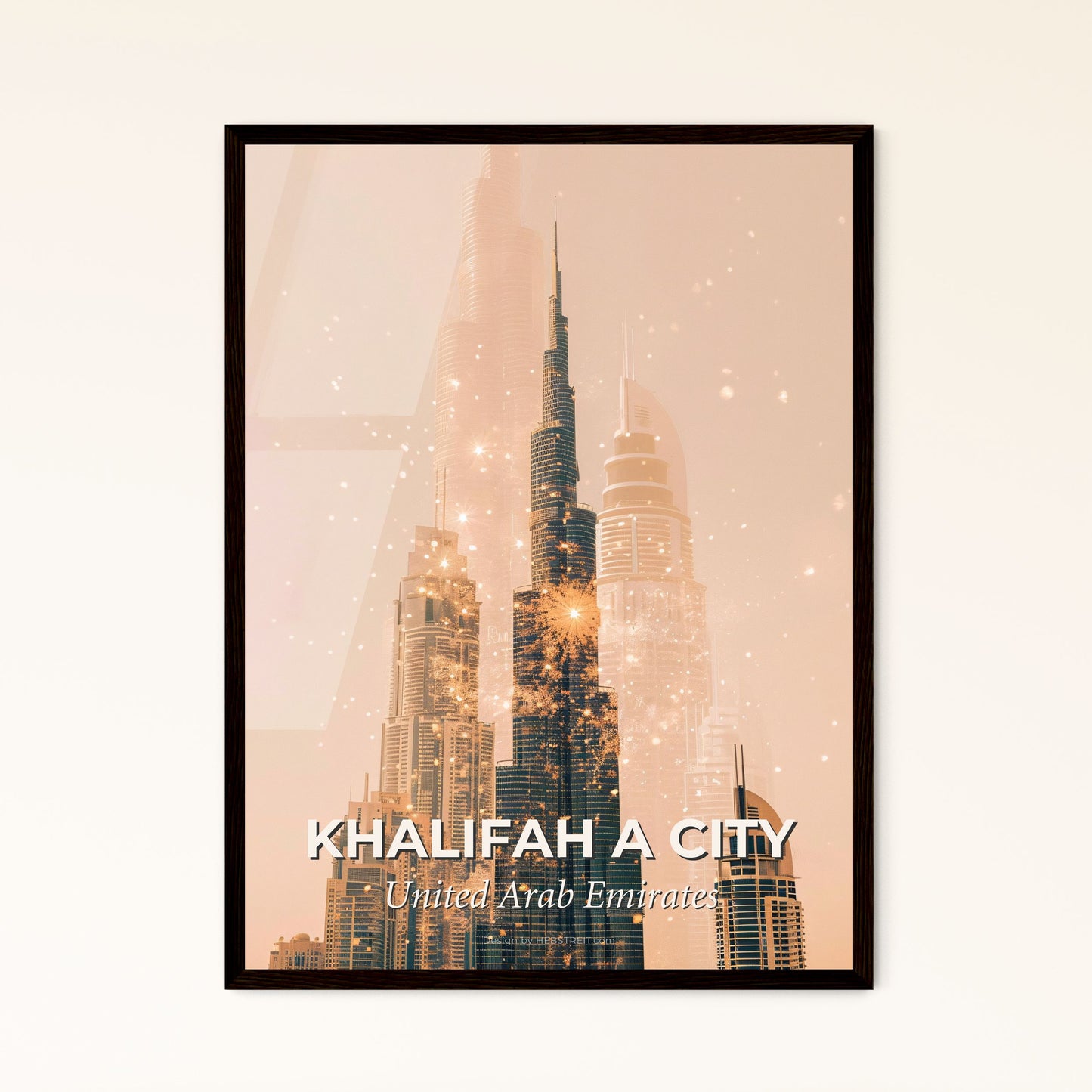 Khalifah City Skyline Fusion Art Poster - A group of tall buildings with many pointed spires