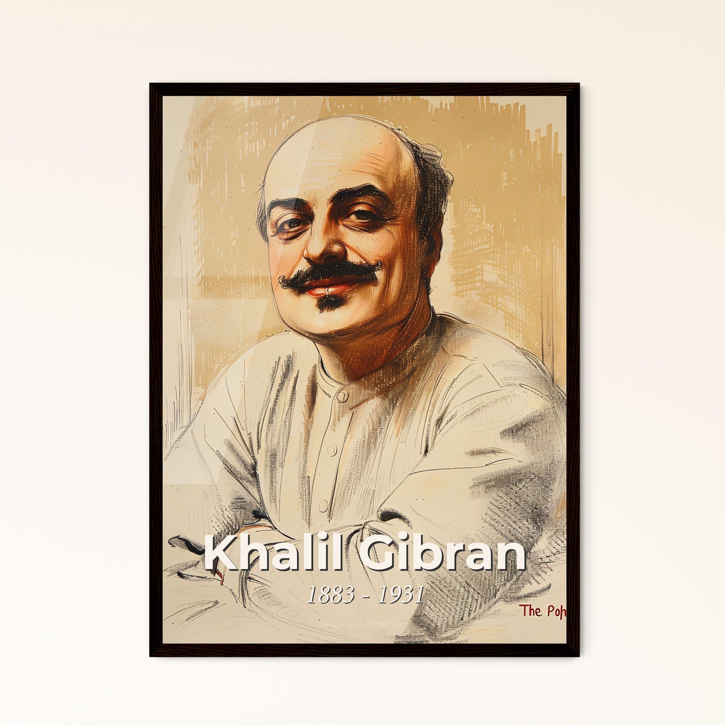 Captivating Khalil Gibran Portrait: A Modern Artistic Tribute on Beige, Perfect for Home Décor or as a Thoughtful Gift.