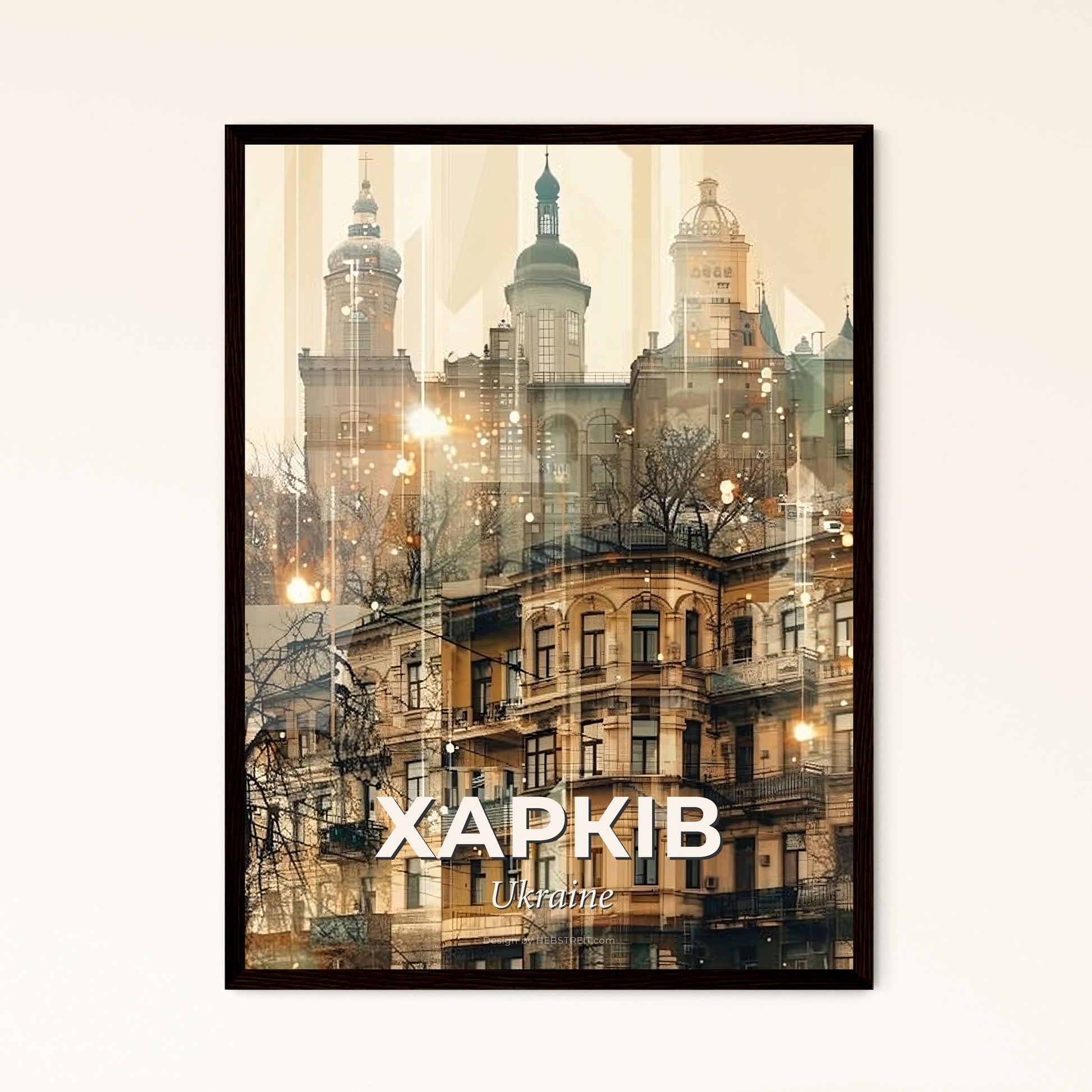 Kharkiv Skyline Duo-tone Cityscape with Local Icons - A building with many windows