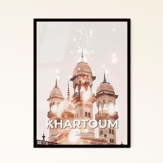 Khartoum Skyline Minimalistic Double Exposure Art - A building with towers and towers with lights