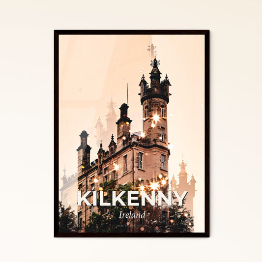 Kilkenny Icon Skyline Poster Bright Silhouette - A building with towers and trees