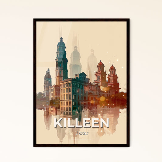 Killeen Texas Cityscape Double Exposure Poster - A city with many towers