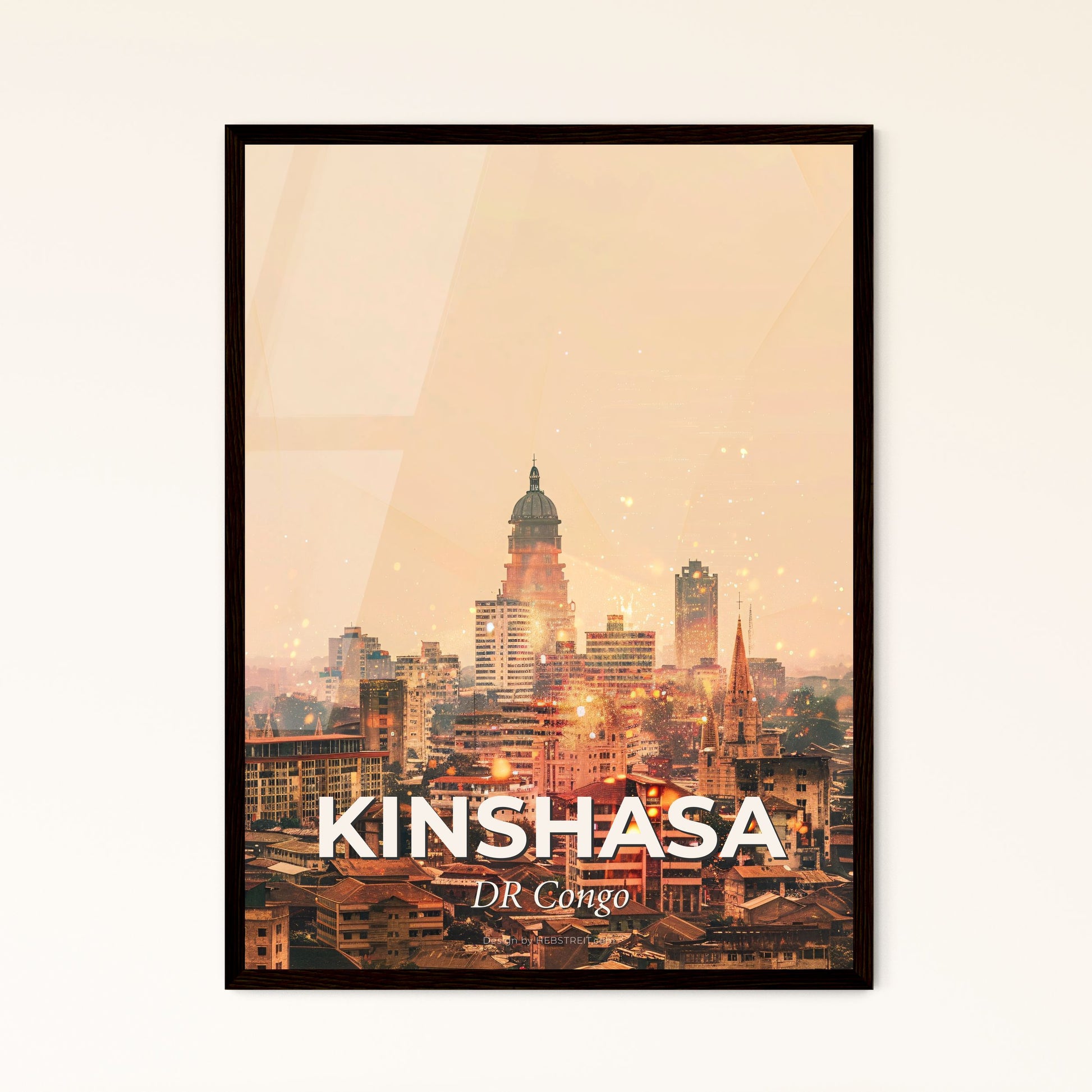 Kinshasa Skyline Double Exposure Art Poster - A city with many tall buildings