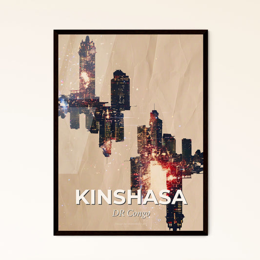 Kinshasa Skyline Double Exposure Artwork - A group of buildings with fireworks